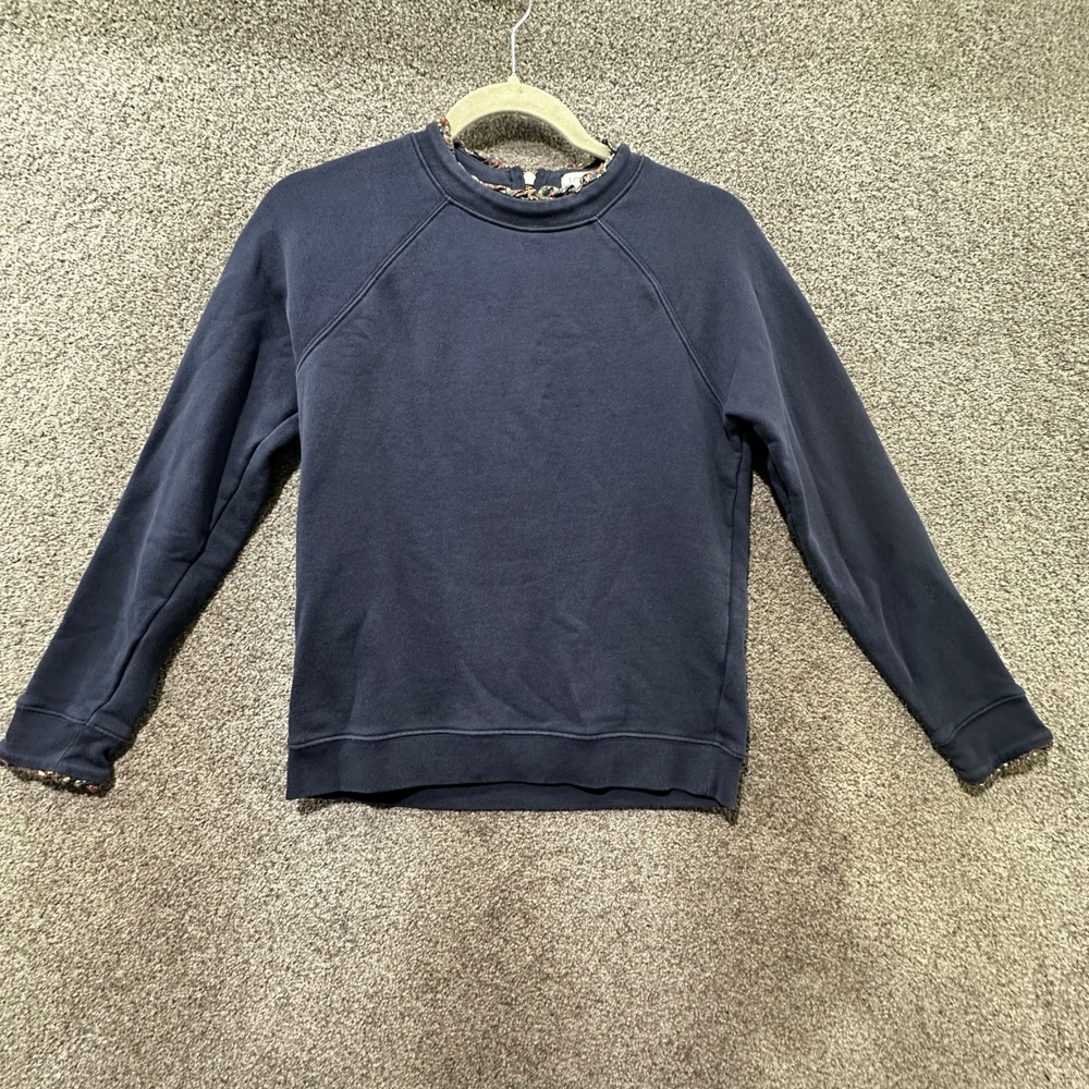 J Crew Sweatshirt Women XS Blue Floral Collar Cotton Back Zip Long Sleeve